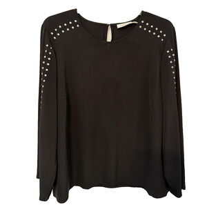 Calvin Klein Blouse Womens 2XL Black Studded Long Sleeve Top Plus Size Modern